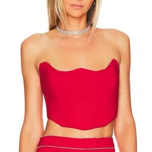 Lovers + Friends Red Strapless Corset Top XS Rhinestone Bustier Revolve $158